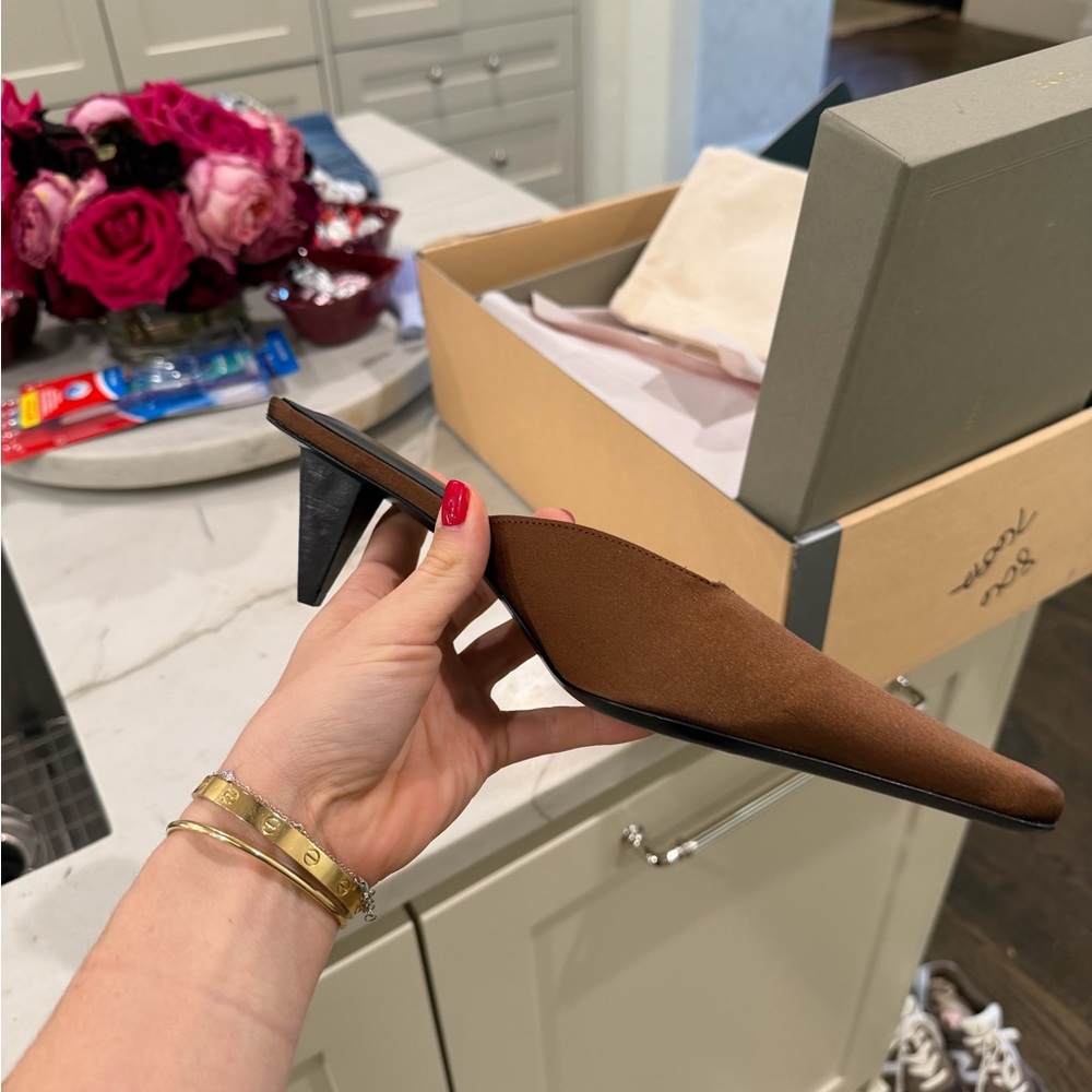 Brown Satin Mules
